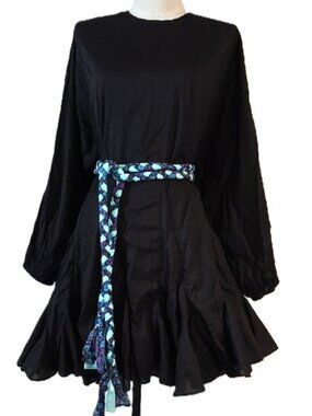 NWT $445 RHODE ELLA FLOWY COTTON MINI DRESS IN BLACK MULTI SIZE S